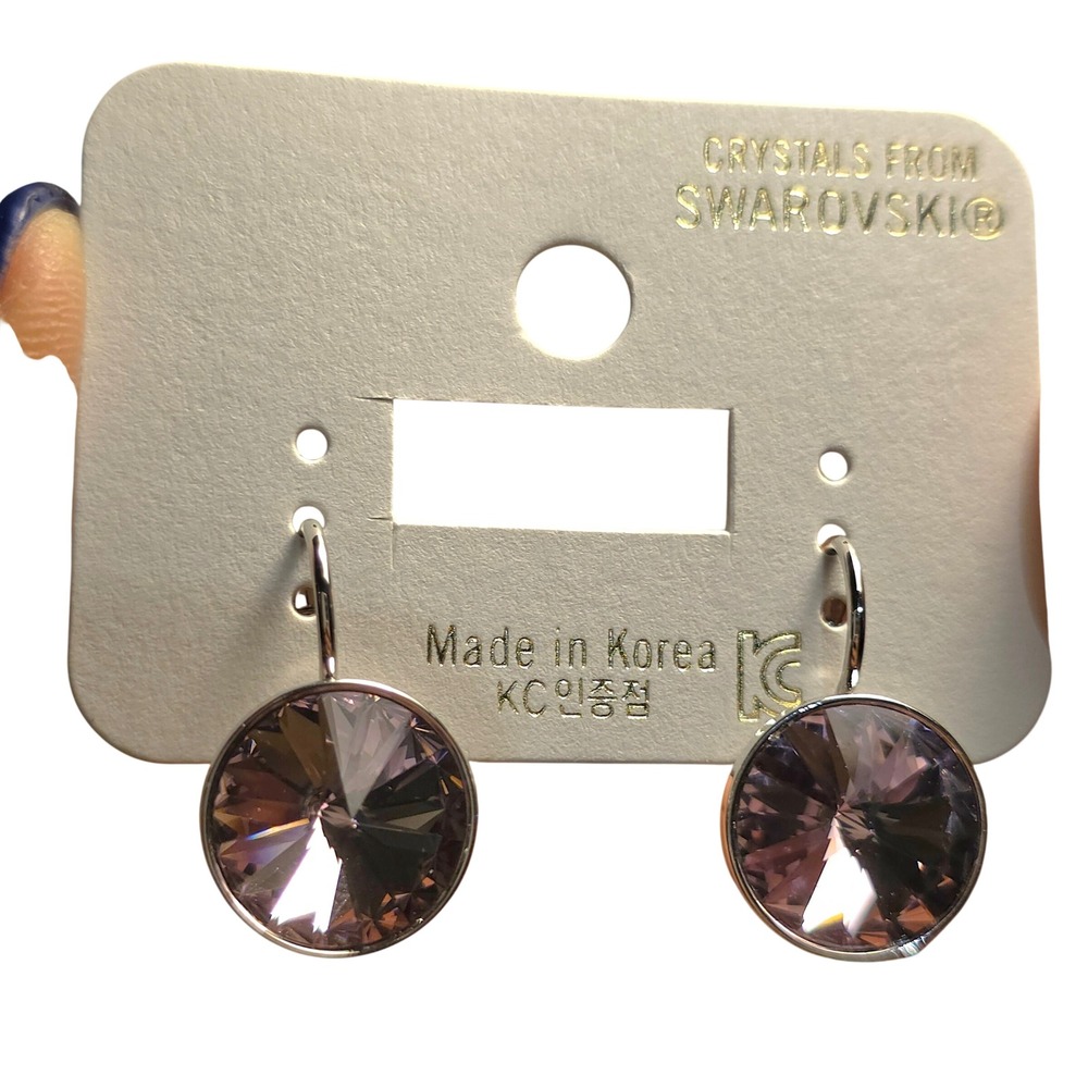 NWT Swarovski Crystal‎ Light Amethyst PlatinumPlated LeverbackDrop Earrings 13mm